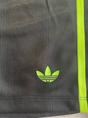 Adidas Jacquard Black Shorts with Neon Green Three Stripe Trefoil Sm
